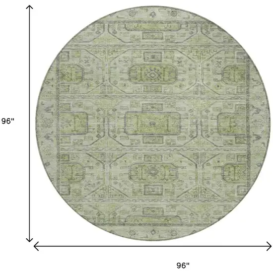 8' Artichoke Green And Gray Round Geometric Washable Indoor Outdoor Area Rug Photo 9