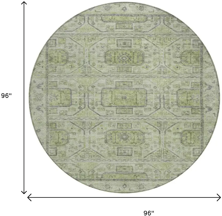 8' Artichoke Green And Gray Round Geometric Washable Indoor Outdoor Area Rug Photo 9