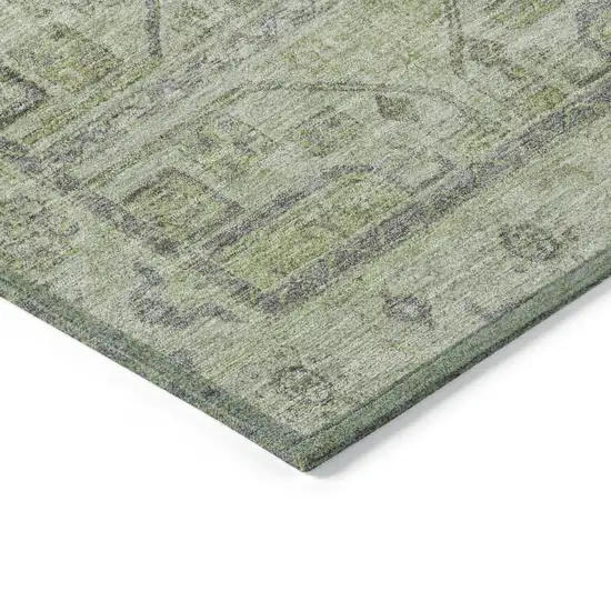 8' Artichoke Green And Gray Round Geometric Washable Indoor Outdoor Area Rug Photo 7