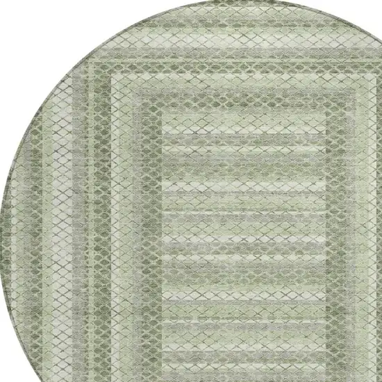 8' Artichoke Green And Gray Round Geometric Washable Indoor Outdoor Area Rug Photo 8