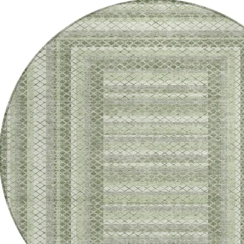 8' Artichoke Green And Gray Round Geometric Washable Indoor Outdoor Area Rug Photo 8
