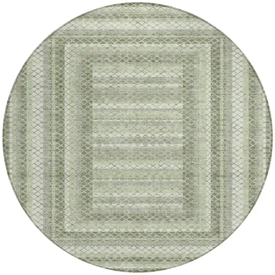 8' Artichoke Green And Gray Round Geometric Washable Indoor Outdoor Area Rug Photo 3