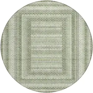 Photo of 8' Artichoke Green And Gray Round Geometric Washable Indoor Outdoor Area Rug