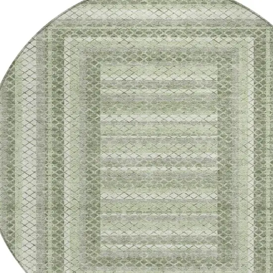 8' Artichoke Green And Gray Round Geometric Washable Indoor Outdoor Area Rug Photo 4