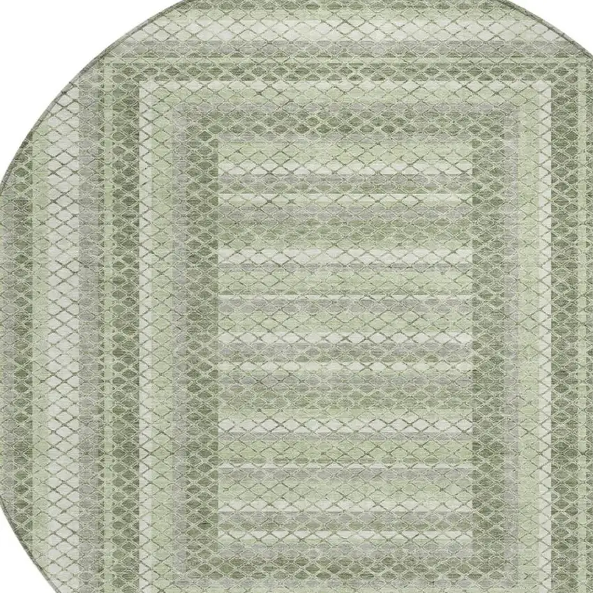 8' Artichoke Green And Gray Round Geometric Washable Indoor Outdoor Area Rug Photo 4