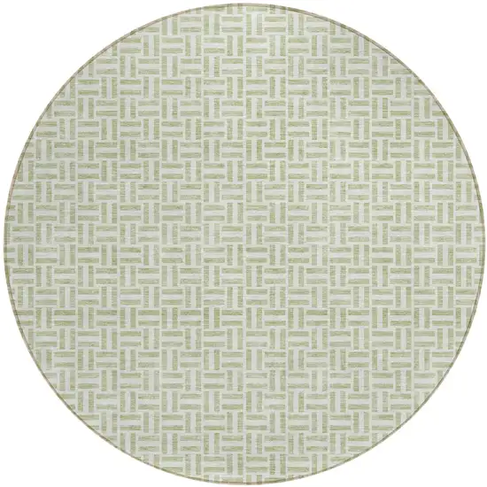 8' Artichoke Green And Gray Round Geometric Washable Indoor Outdoor Area Rug Photo 2