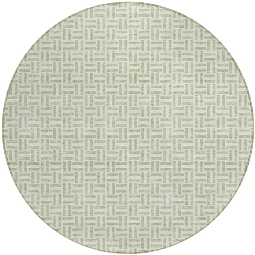 8' Artichoke Green And Gray Round Geometric Washable Indoor Outdoor Area Rug Photo 2