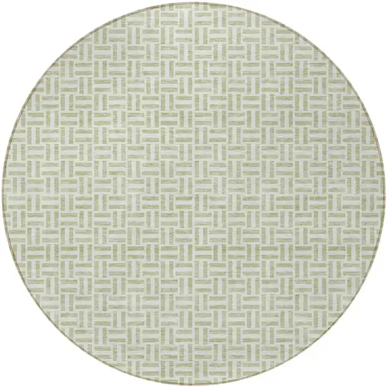 8' Artichoke Green And Gray Round Geometric Washable Indoor Outdoor Area Rug Photo 5