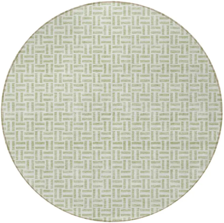 8' Artichoke Green And Gray Round Geometric Washable Indoor Outdoor Area Rug Photo 5