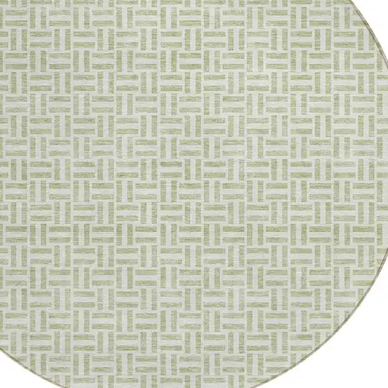 8' Artichoke Green And Gray Round Geometric Washable Indoor Outdoor Area Rug Photo 4