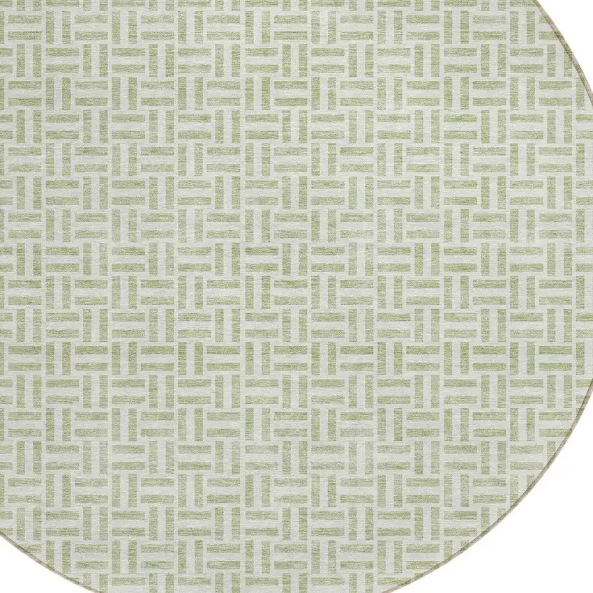 8' Artichoke Green And Gray Round Geometric Washable Indoor Outdoor Area Rug Photo 4