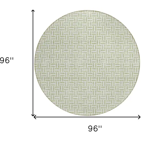8' Artichoke Green And Gray Round Geometric Washable Indoor Outdoor Area Rug Photo 3
