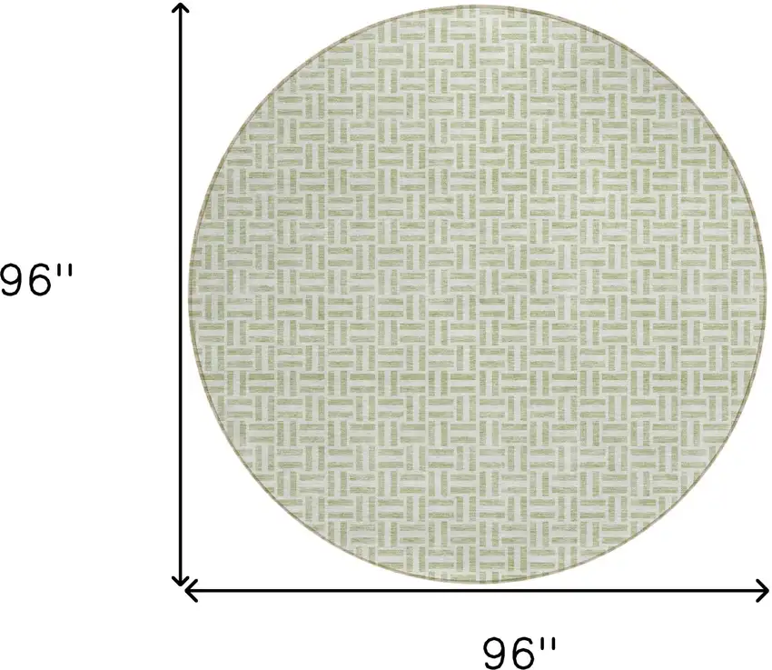 8' Artichoke Green And Gray Round Geometric Washable Indoor Outdoor Area Rug Photo 3