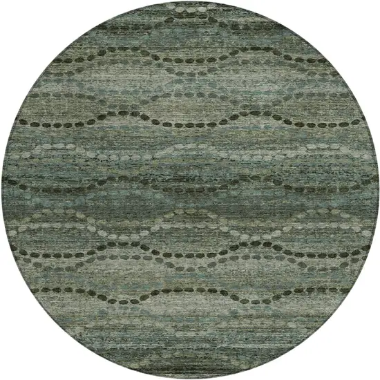 8' Artichoke Green And Gray Round Ogee Washable Indoor Outdoor Area Rug Photo 1