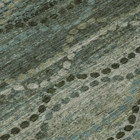 8' Artichoke Green And Gray Round Ogee Washable Indoor Outdoor Area Rug Photo 9