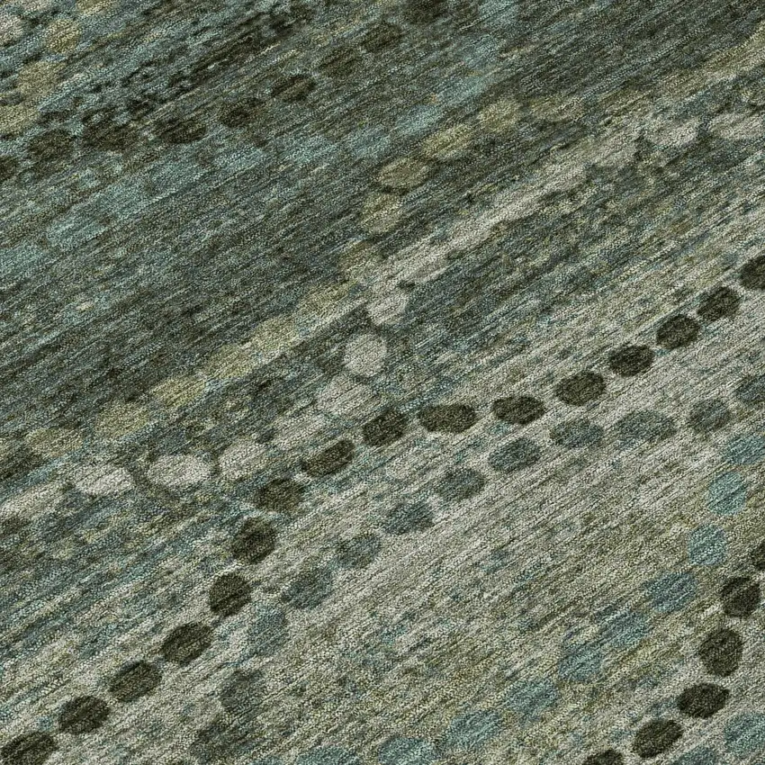 8' Artichoke Green And Gray Round Ogee Washable Indoor Outdoor Area Rug Photo 9