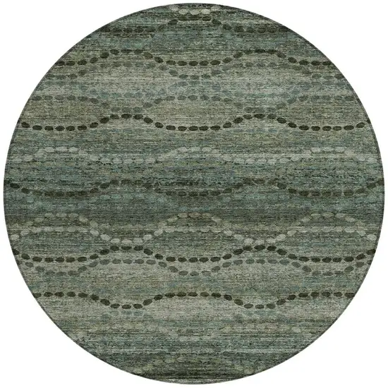 8' Artichoke Green And Gray Round Ogee Washable Indoor Outdoor Area Rug Photo 3