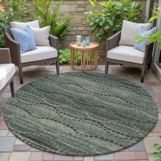 8' Artichoke Green And Gray Round Ogee Washable Indoor Outdoor Area Rug Photo 6