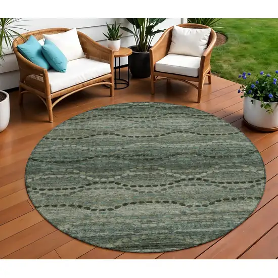 8' Artichoke Green And Gray Round Ogee Washable Indoor Outdoor Area Rug Photo 2