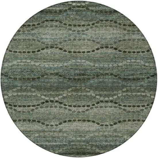 8' Artichoke Green And Gray Round Ogee Washable Indoor Outdoor Area Rug Photo 4