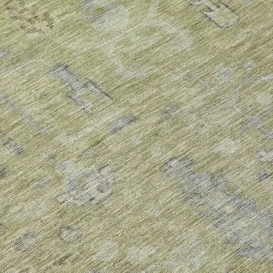 8' Artichoke Green And Gray Round Oriental Washable Indoor Outdoor Area Rug Photo 9
