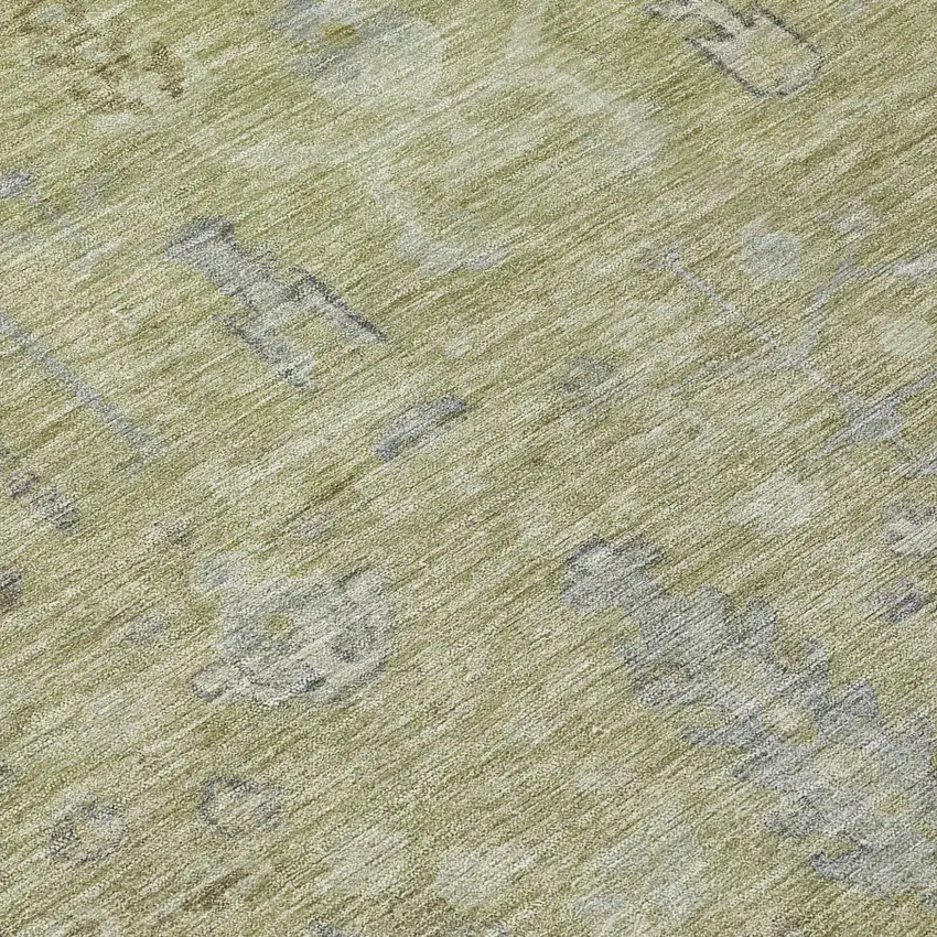 8' Artichoke Green And Gray Round Oriental Washable Indoor Outdoor Area Rug Photo 9