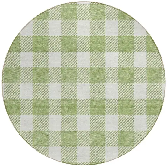 8' Artichoke Green And Gray Round Plaid Washable Indoor Outdoor Area Rug Photo 5