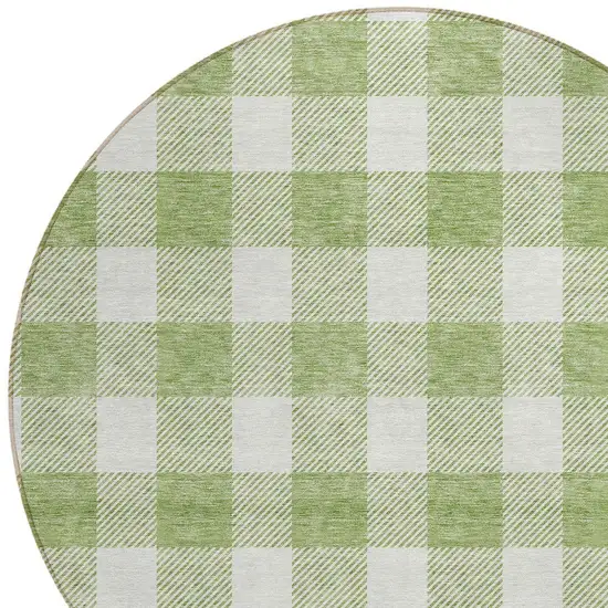 8' Artichoke Green And Gray Round Plaid Washable Indoor Outdoor Area Rug Photo 4