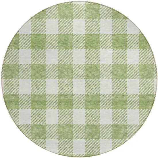 8' Artichoke Green And Gray Round Plaid Washable Indoor Outdoor Area Rug Photo 2