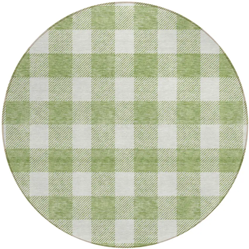 8' Artichoke Green And Gray Round Plaid Washable Indoor Outdoor Area Rug Photo 2