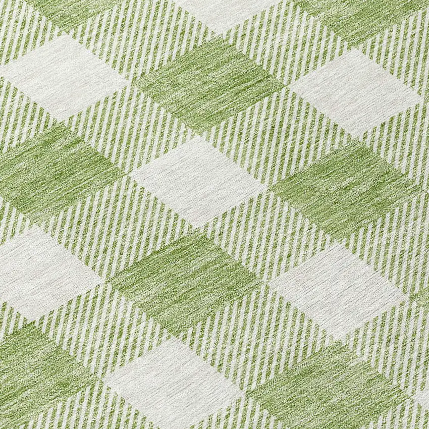 8' Artichoke Green And Gray Round Plaid Washable Indoor Outdoor Area Rug Photo 8