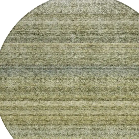 8' Artichoke Green And Gray Round Striped Washable Indoor Outdoor Area Rug Photo 4