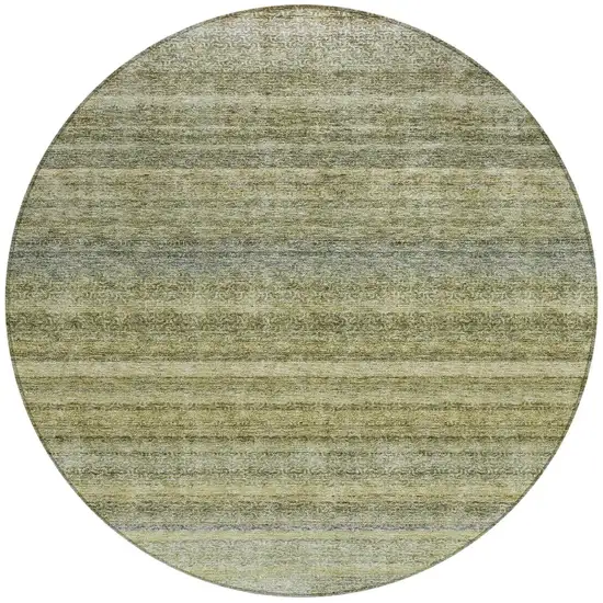 8' Artichoke Green And Gray Round Striped Washable Indoor Outdoor Area Rug Photo 5