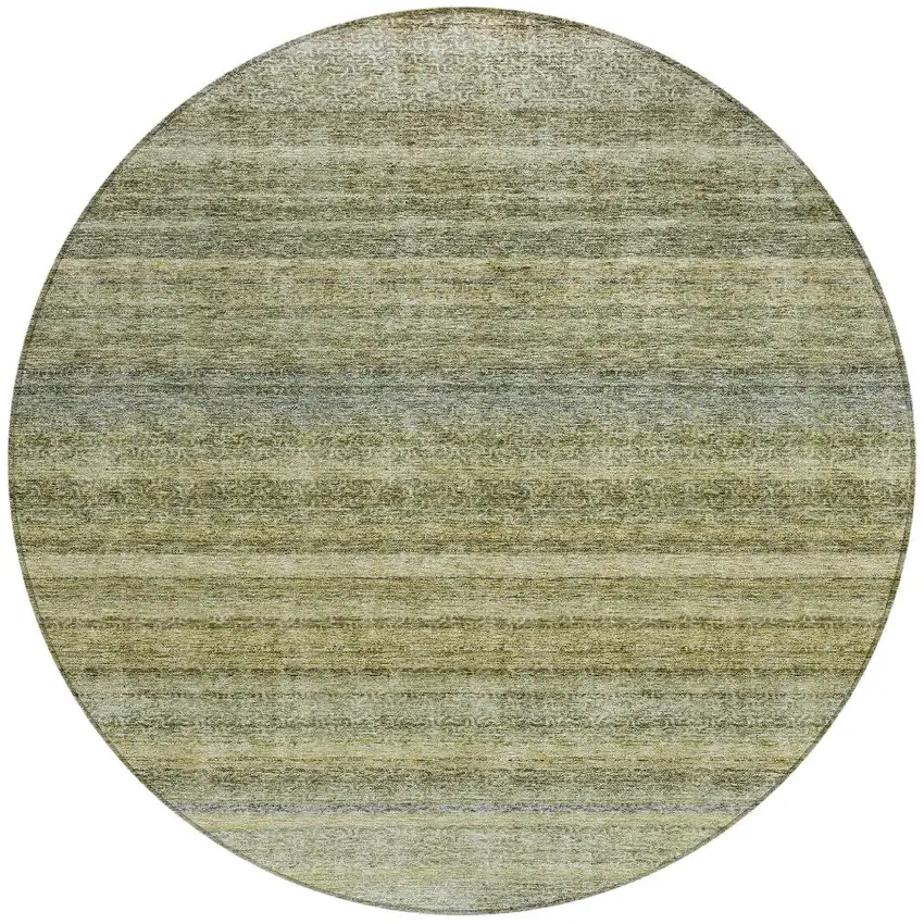 8' Artichoke Green And Gray Round Striped Washable Indoor Outdoor Area Rug Photo 5
