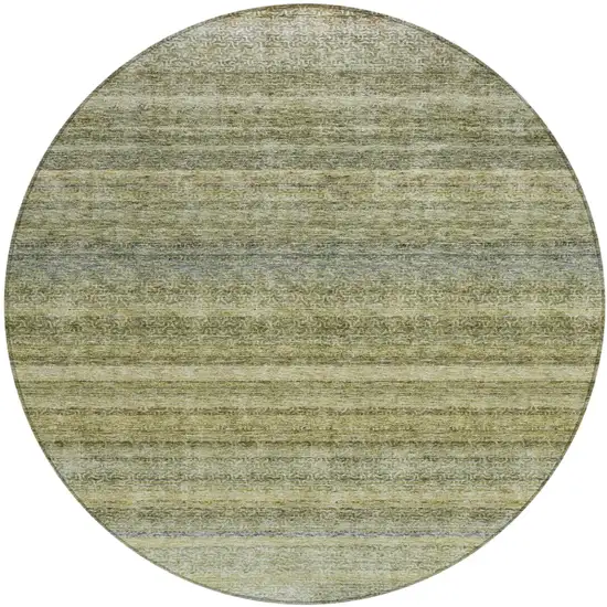 8' Artichoke Green And Gray Round Striped Washable Indoor Outdoor Area Rug Photo 2
