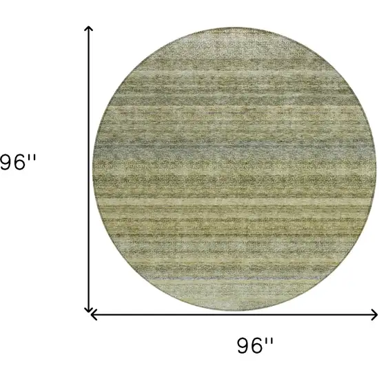 8' Artichoke Green And Gray Round Striped Washable Indoor Outdoor Area Rug Photo 3