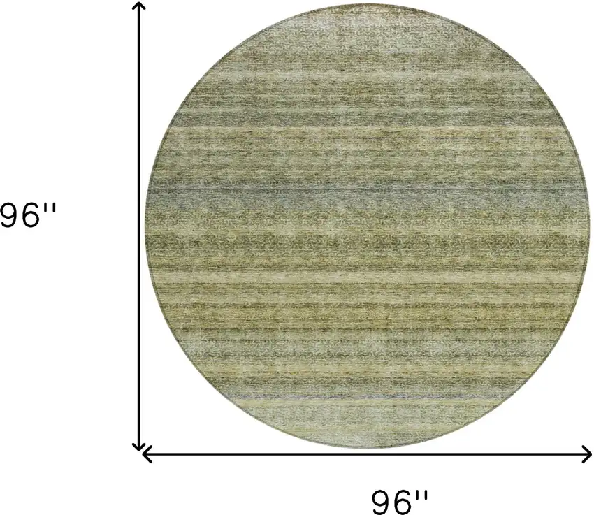 8' Artichoke Green And Gray Round Striped Washable Indoor Outdoor Area Rug Photo 3