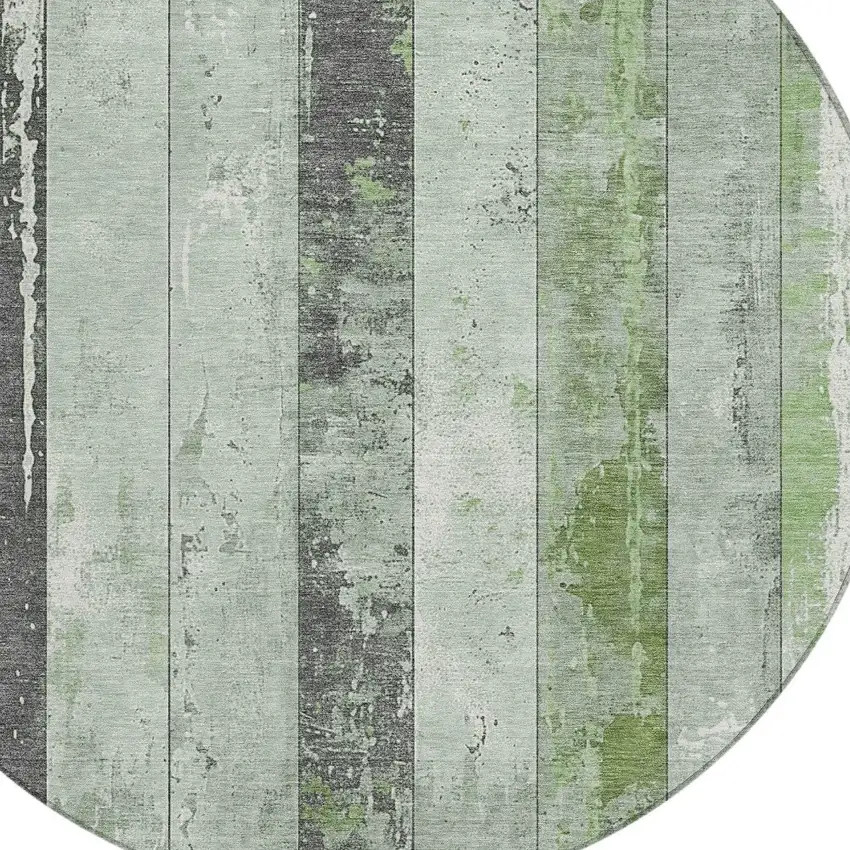 8' Artichoke Green And Gray Round Striped Washable Indoor Outdoor Area Rug Photo 8