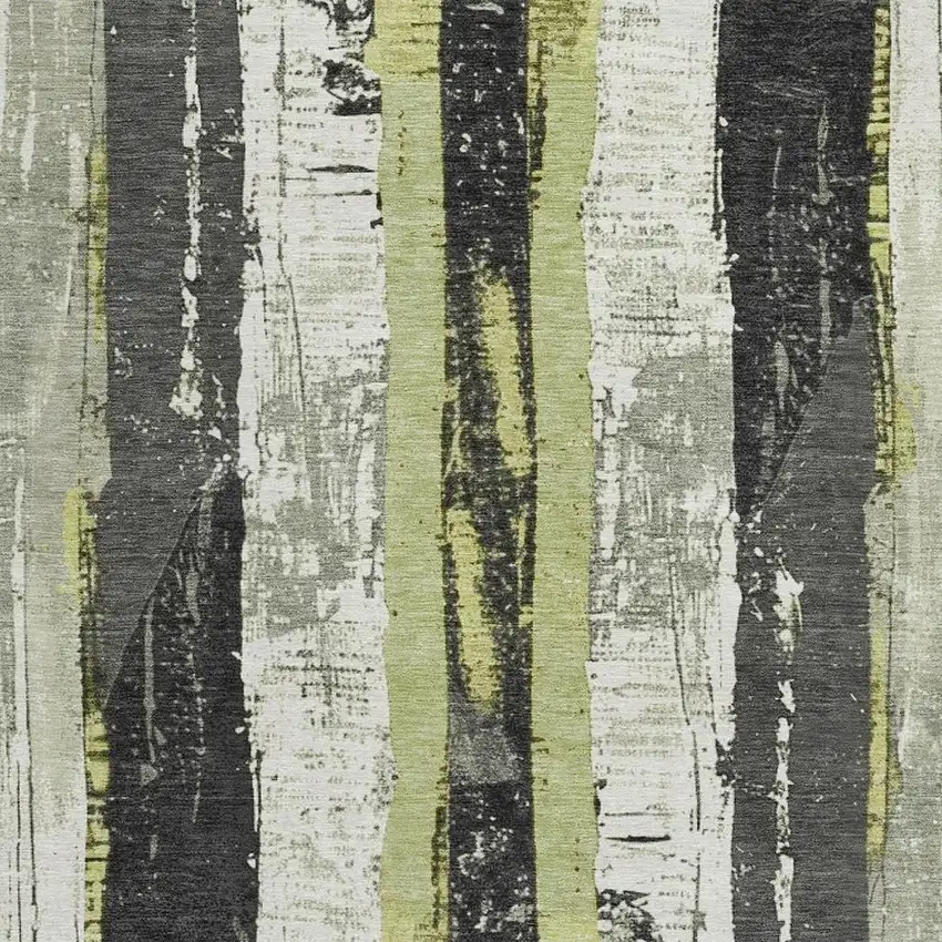 8' Artichoke Green And Gray Round Striped Washable Indoor Outdoor Area Rug Photo 4