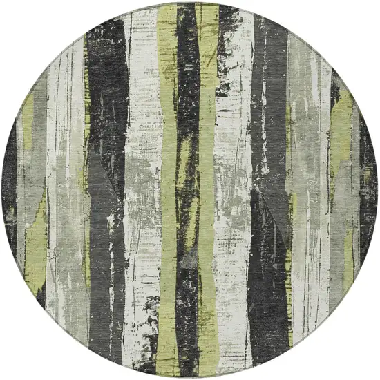 8' Artichoke Green And Gray Round Striped Washable Indoor Outdoor Area Rug Photo 3