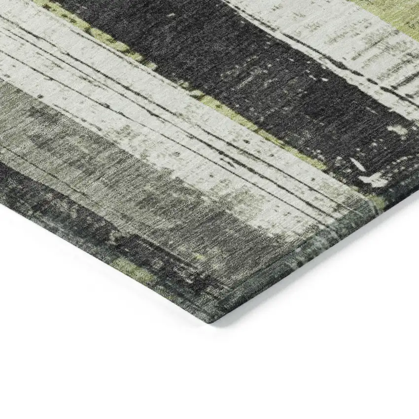 8' Artichoke Green And Gray Round Striped Washable Indoor Outdoor Area Rug Photo 7