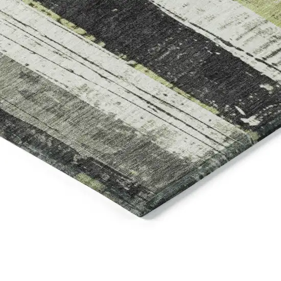 8' Artichoke Green And Gray Round Striped Washable Indoor Outdoor Area Rug Photo 7