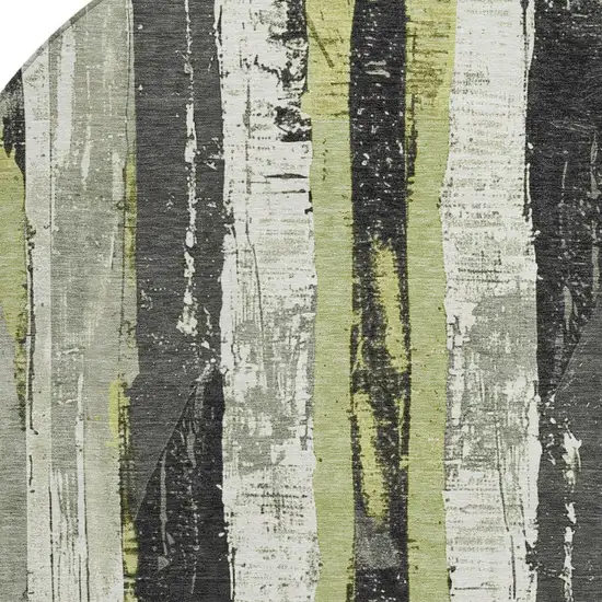 8' Artichoke Green And Gray Round Striped Washable Indoor Outdoor Area Rug Photo 8