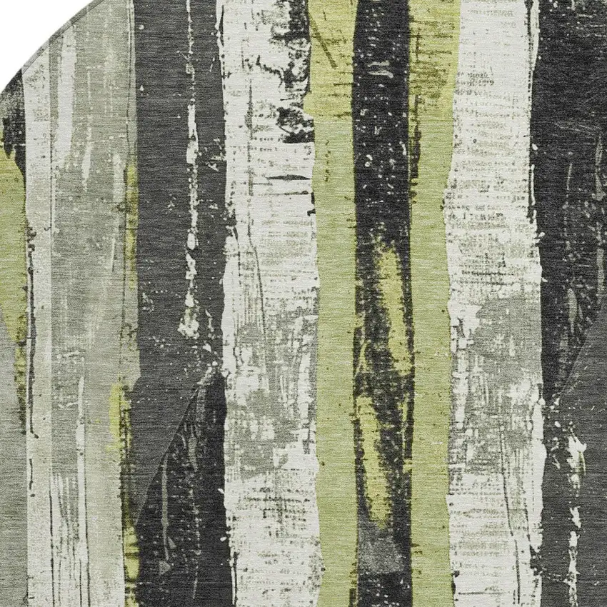 8' Artichoke Green And Gray Round Striped Washable Indoor Outdoor Area Rug Photo 8