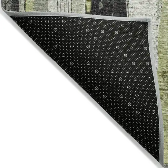 8' Artichoke Green And Gray Round Striped Washable Indoor Outdoor Area Rug Photo 9