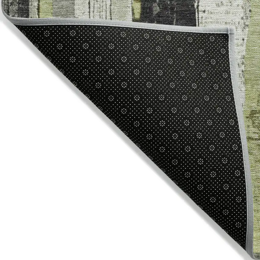 8' Artichoke Green And Gray Round Striped Washable Indoor Outdoor Area Rug Photo 9