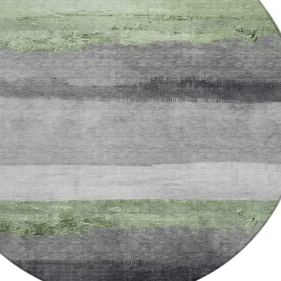 8' Artichoke Green And Gray Round Striped Washable Indoor Outdoor Area Rug Photo 8