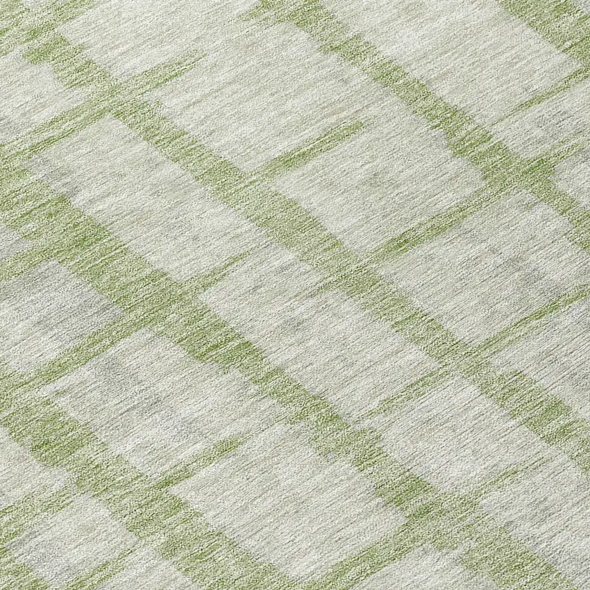 8' Artichoke Green And Gray Round Striped Washable Indoor Outdoor Area Rug Photo 8