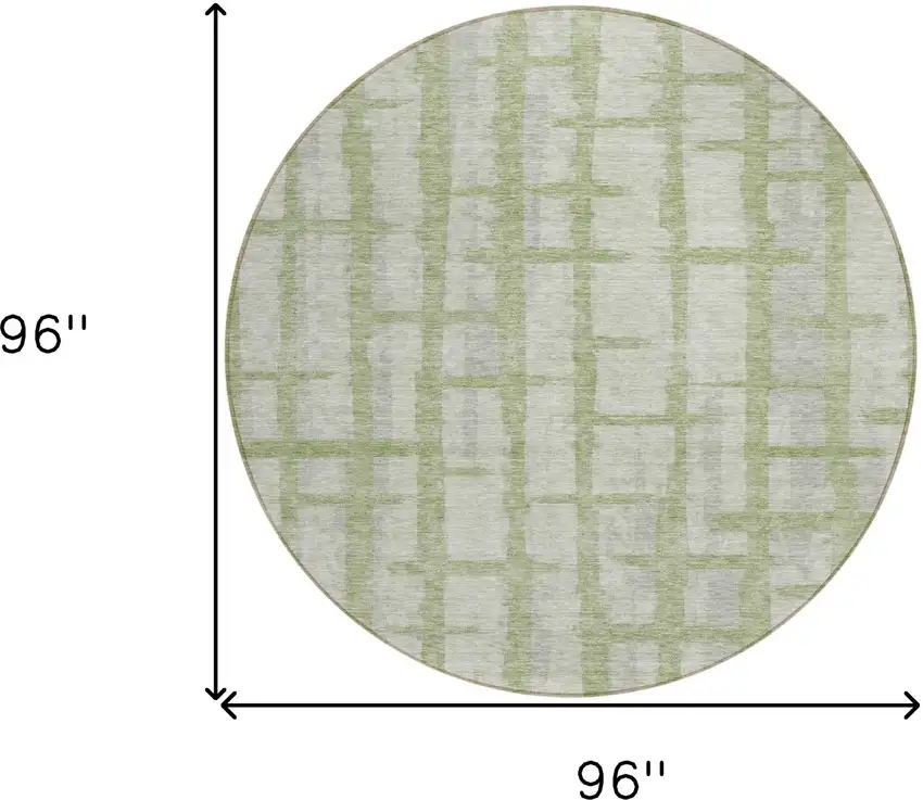 8' Artichoke Green And Gray Round Striped Washable Indoor Outdoor Area Rug Photo 3