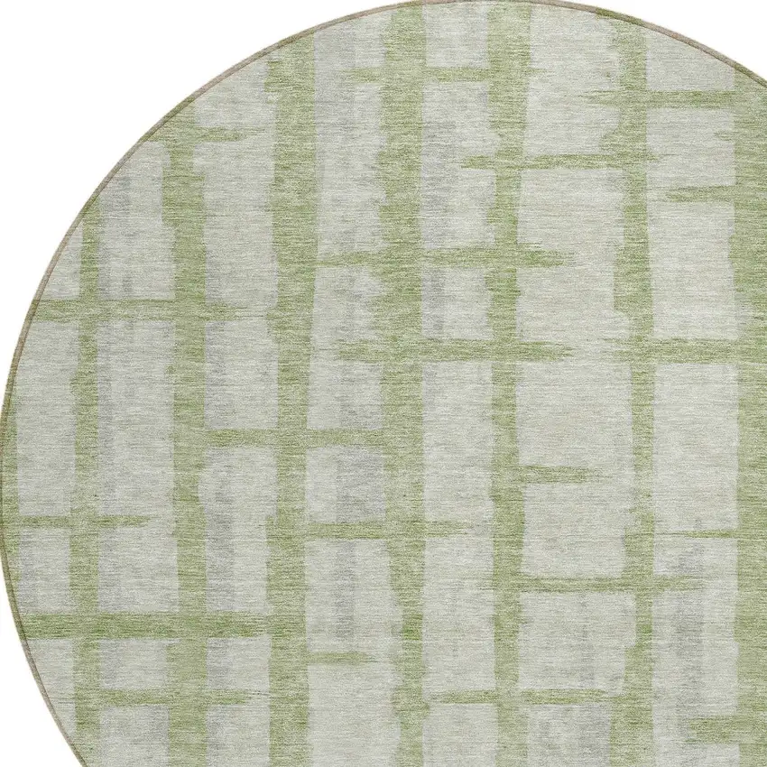 8' Artichoke Green And Gray Round Striped Washable Indoor Outdoor Area Rug Photo 4